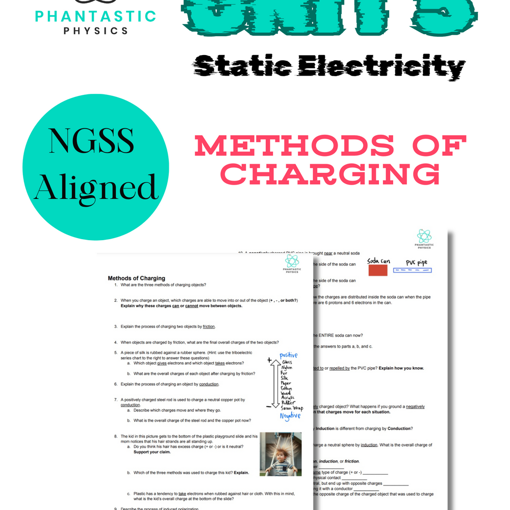 High School Physics: Methods of Charging Assignment - Grades 9-12, NGSS Aligned