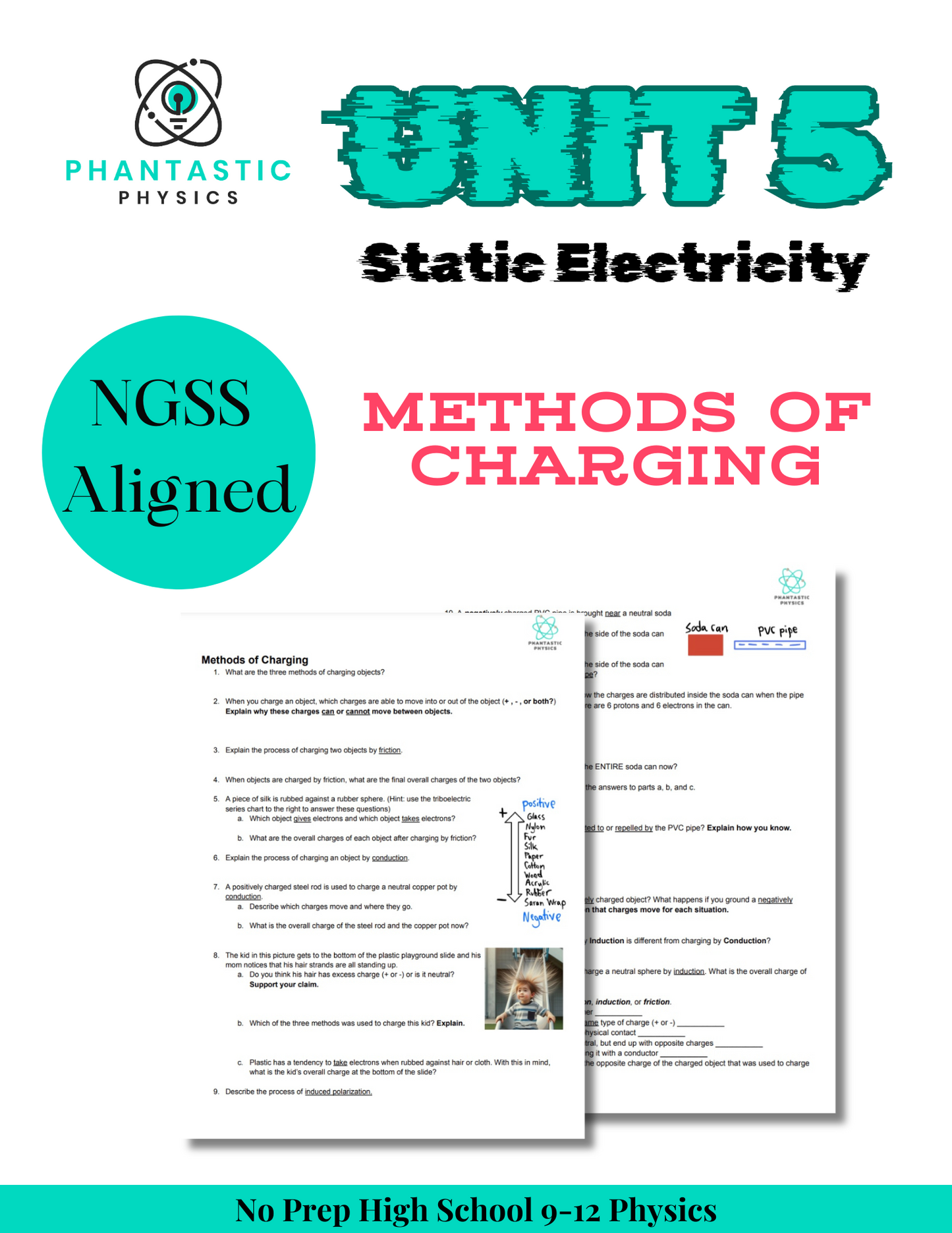 High School Physics: Methods of Charging Assignment - Grades 9-12, NGSS Aligned