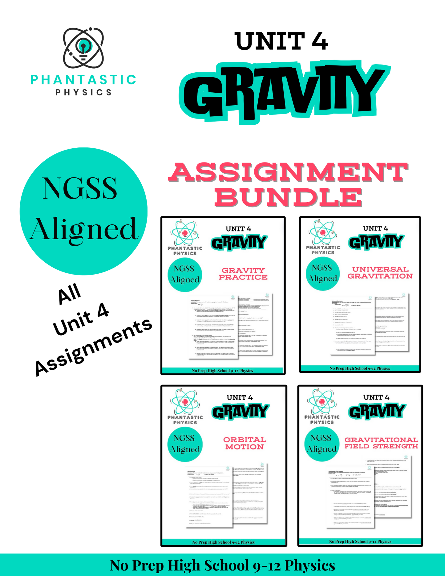 High School Physics Gravity: Complete Assignment Bundle NGSS Aligned Grades 9-12