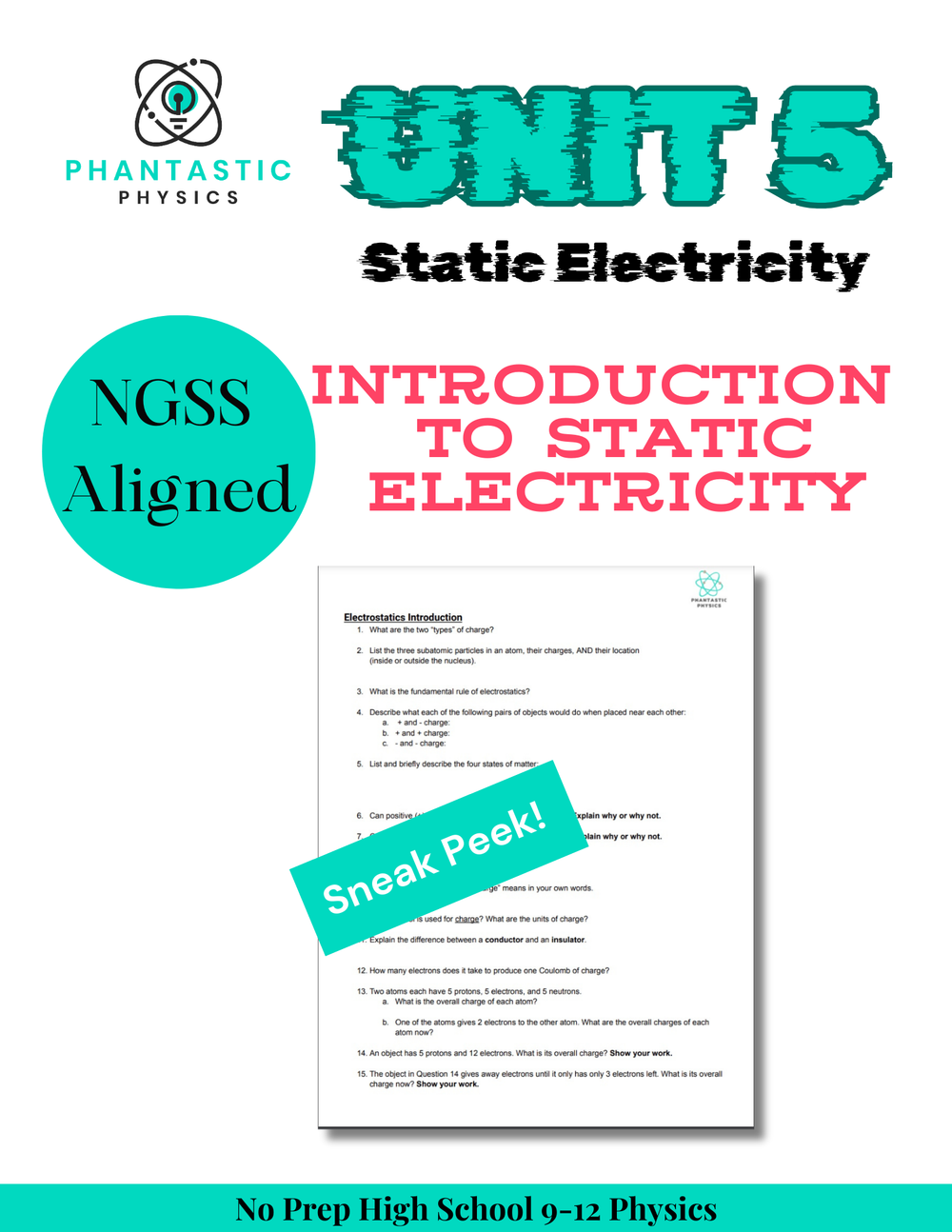 High School Physics: Electrostatics Introduction Assignment - Grades 9-12, NGSS