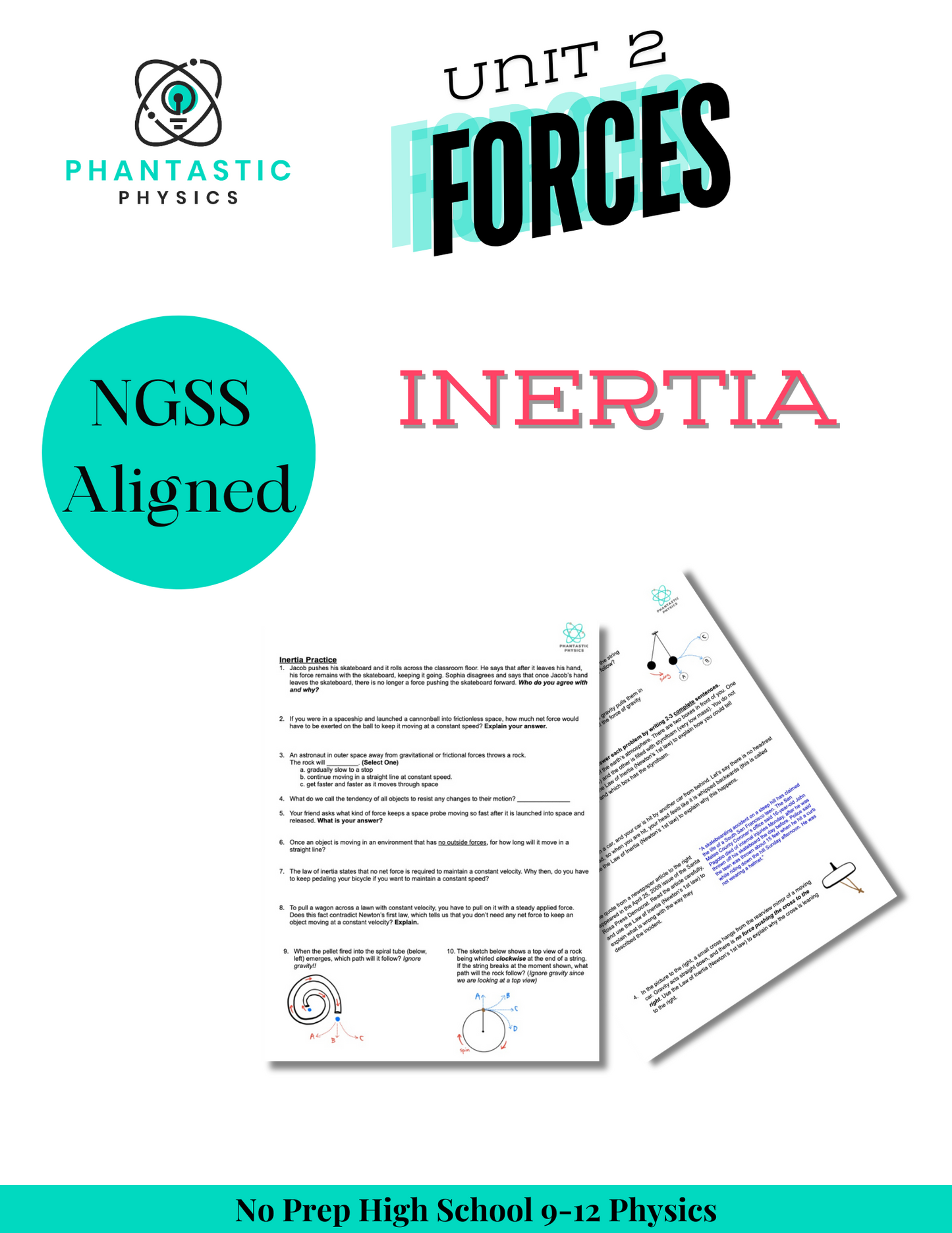 High School Physics Forces: Understanding Inertia Assignment-Grades 9-12, NGSS