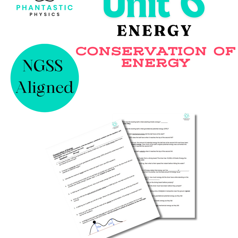 High School Physics: Conservation of Energy Assignment-Grades 9-12, NGSS Aligned