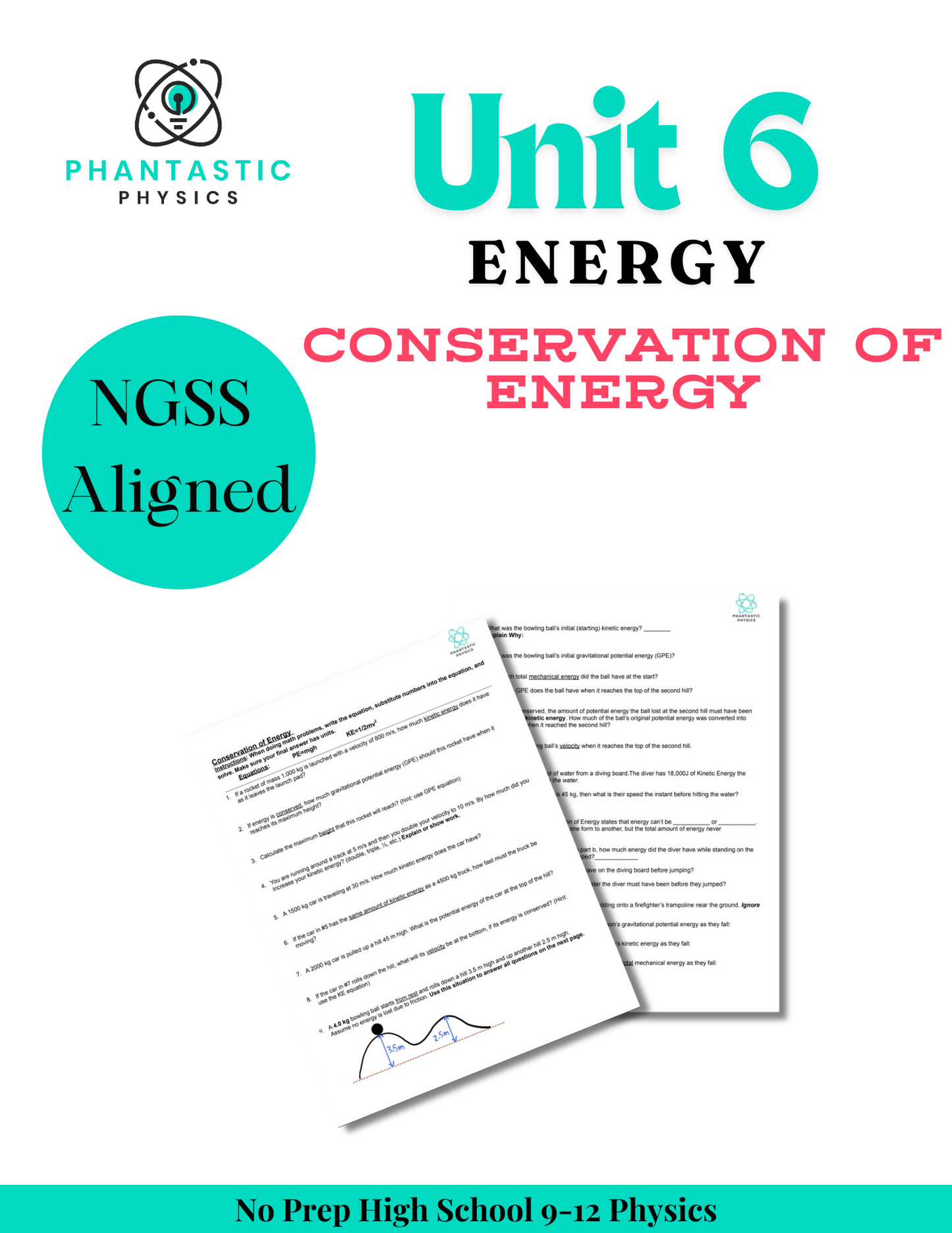 High School Physics: Conservation of Energy Assignment-Grades 9-12, NGSS Aligned