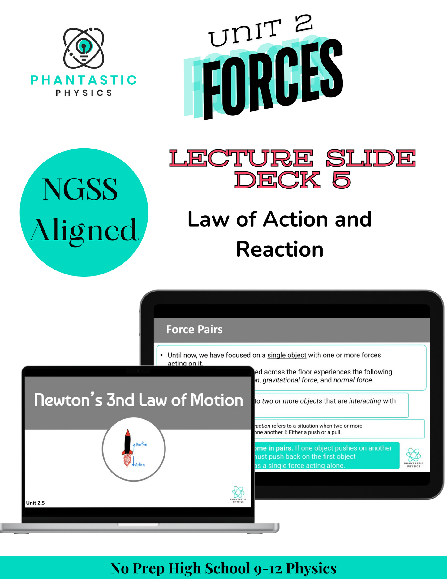 High School Physics: Law of Action and Reaction Slide Deck-Grades 9-12, NGSS)