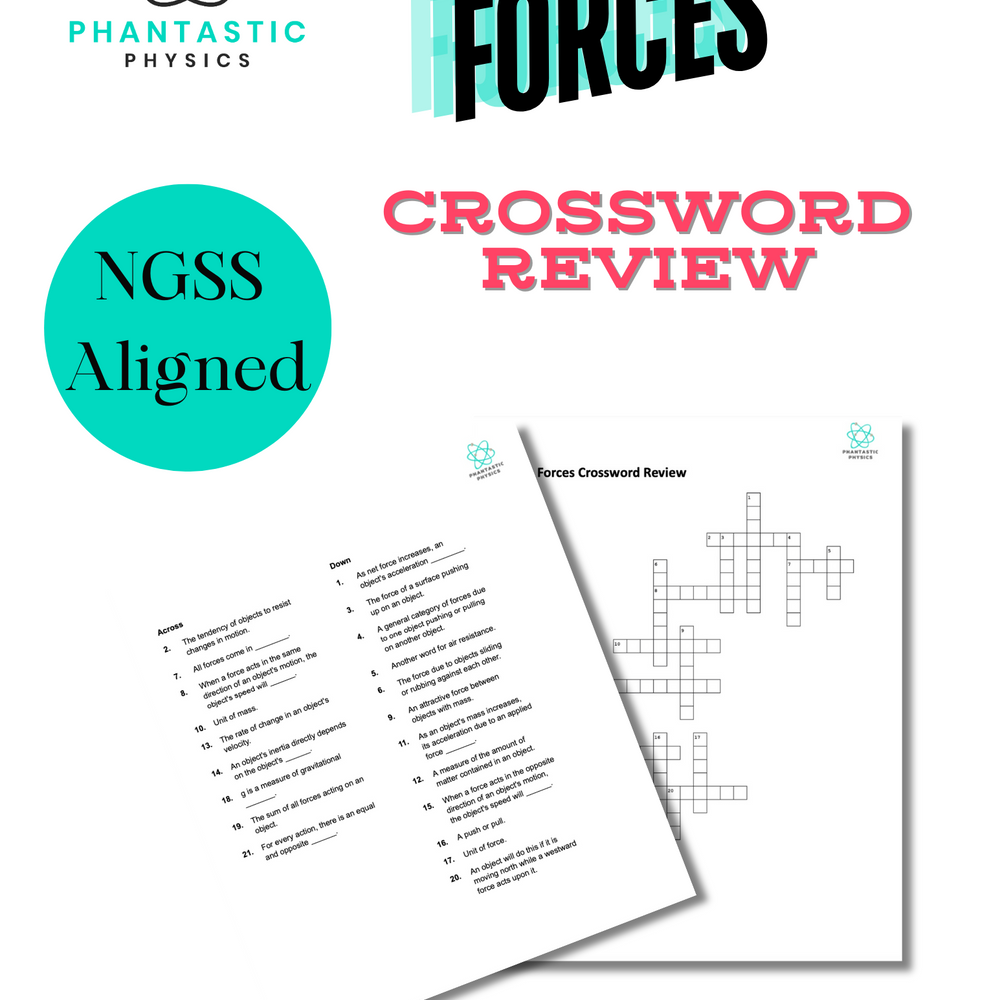 High School Physics Forces: Crossword Puzzle Review (Grades 9-12, NGSS Aligned)