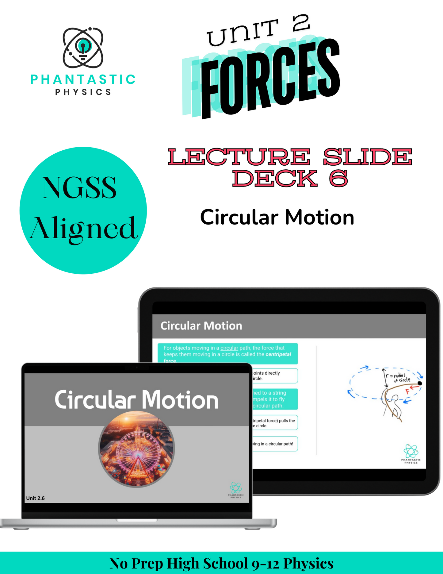 High School Physics Forces: Circular Motion Slides (NGSS Aligned, Grades 9-12)