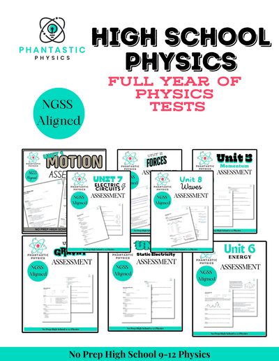 Physics Test Bundle — NGSS Grades 9-12 — physics curriculum bundle cover image