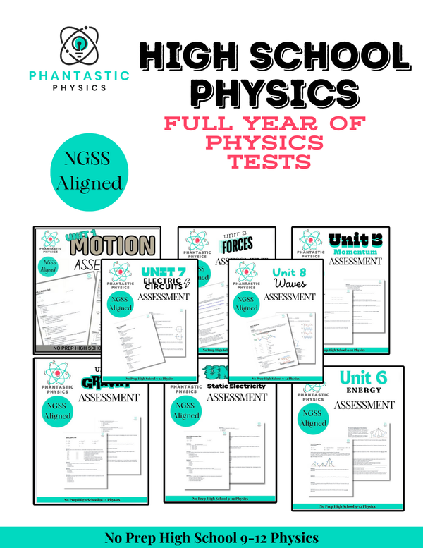 Physics Test Bundle — NGSS Grades 9-12 — physics curriculum bundle cover image