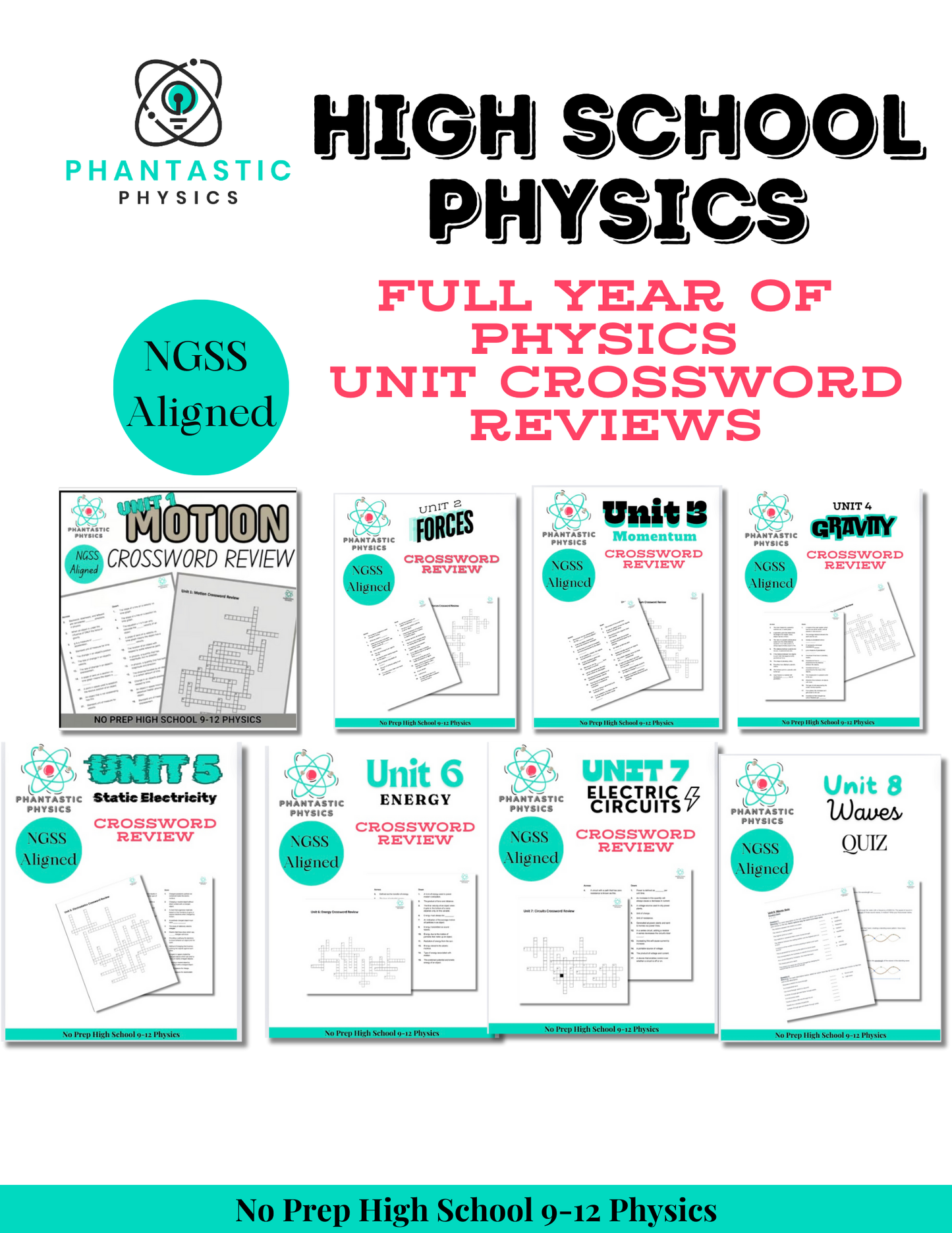 Complete High School Physics Crossword Puzzle Bundle (NGSS Aligned, Grades 9-12)