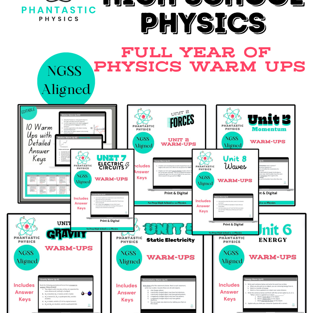 Complete High School Physics Warm-Ups Bundle (NGSS Aligned, Grades 9-12)