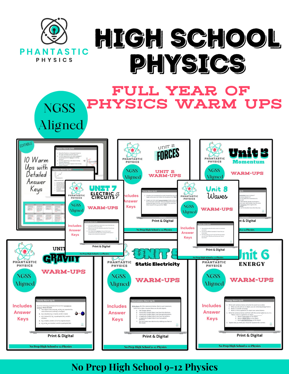 Complete High School Physics Warm-Ups Bundle (NGSS Aligned, Grades 9-12)