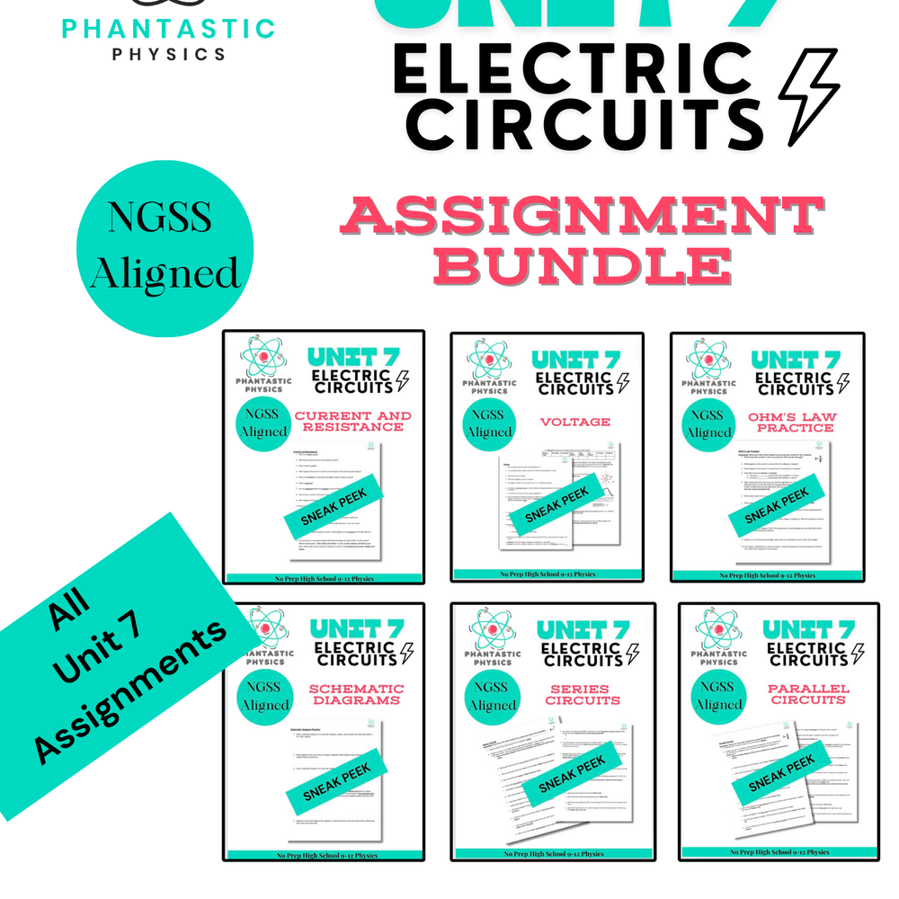 High School Physics: Complete Electrical Circuits Assignment Bundle NGSS Aligned