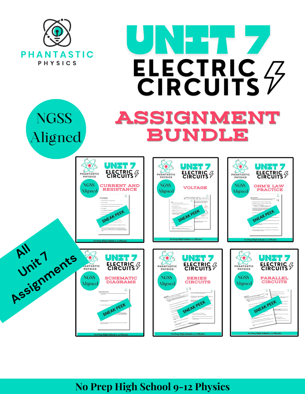 High School Physics: Complete Electrical Circuits Assignment Bundle NGSS Aligned