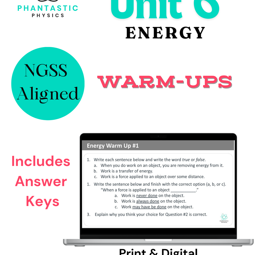 High School Physics: Energy Warm-Ups - Grades 9-12, NGSS Aligned