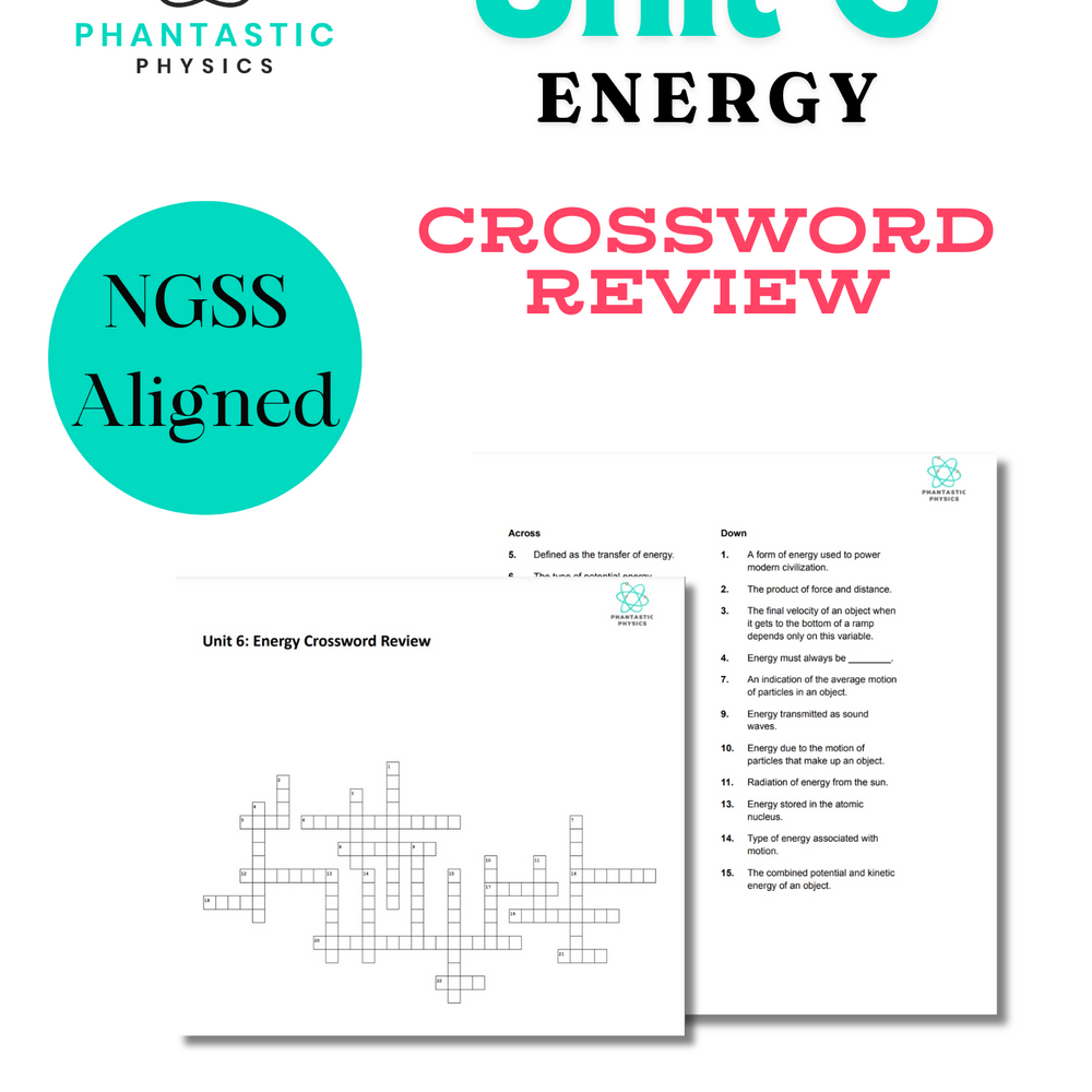 High School Physics: Energy Crossword Puzzle Review - Grades 9-12, NGSS Aligned