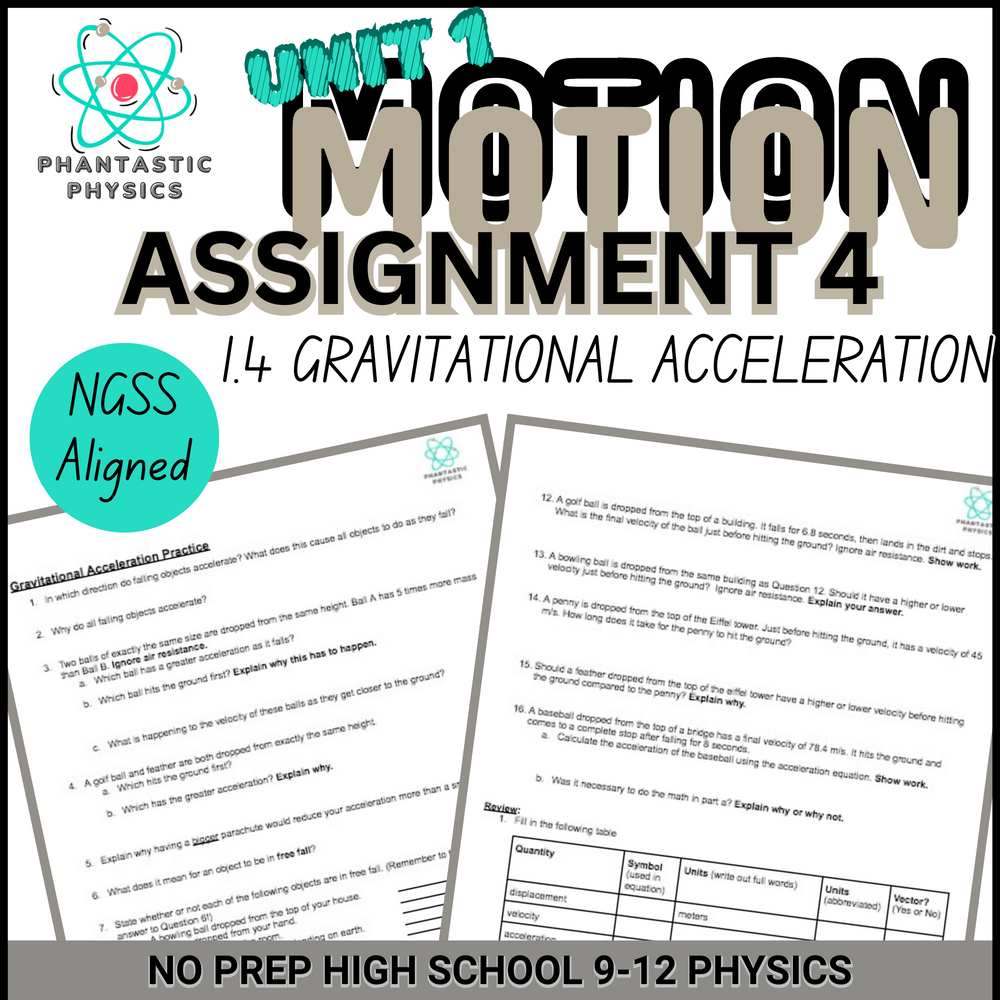 High School Physics: Gravitational Acceleration Assignment (Grades 9-12, NGSS)