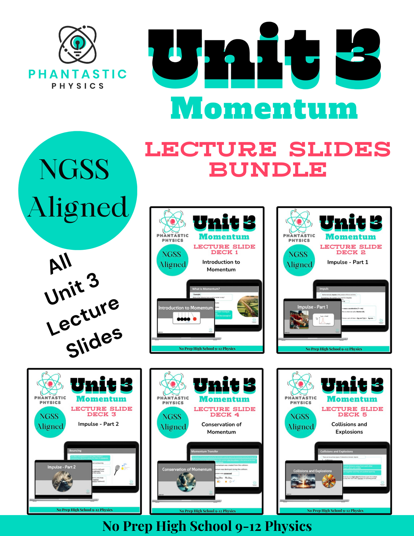 High School Physics Momentum: Complete Slide Deck Bundle NGSS-Aligned-Grades9-12