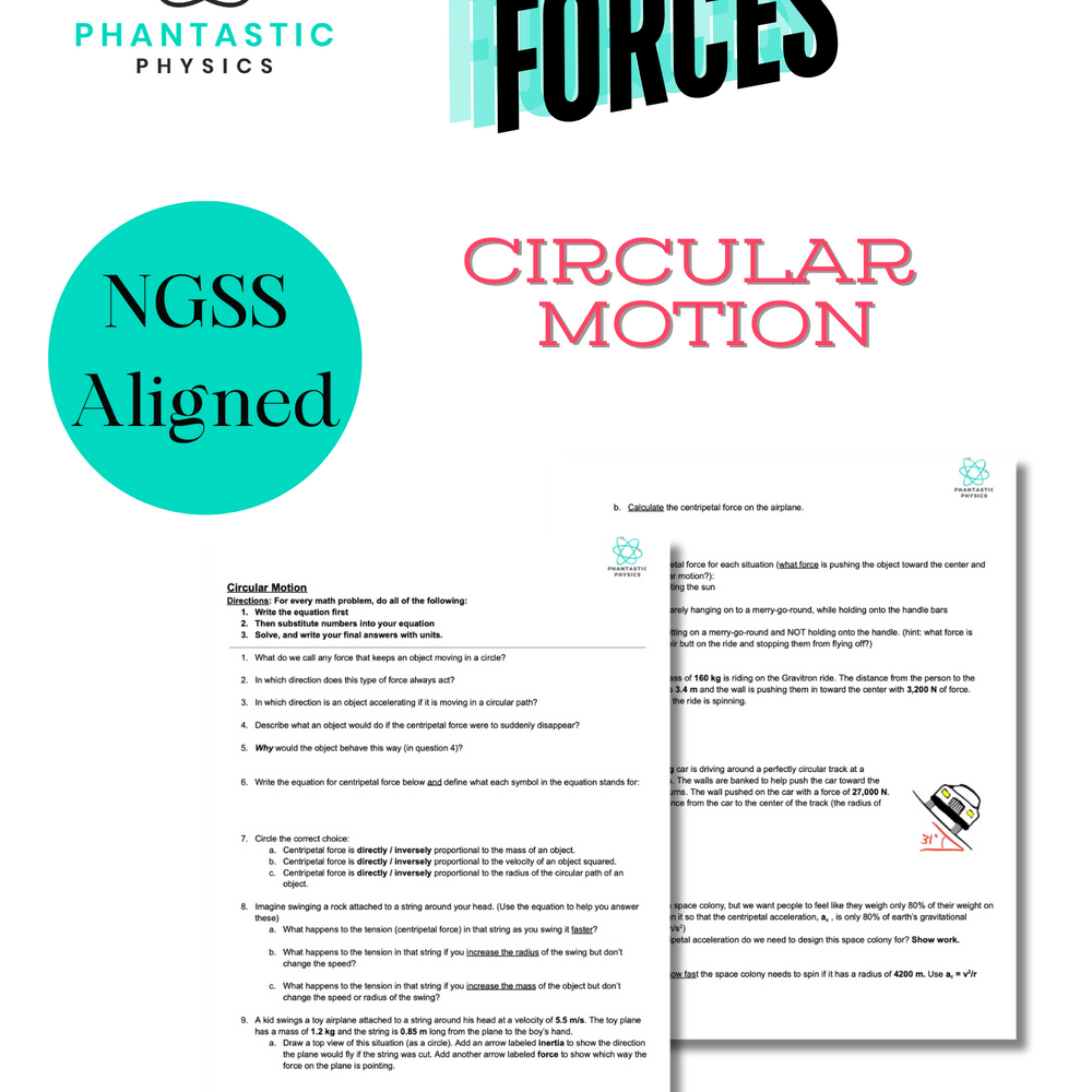 High School Physics Forces Unit - Circular Motion Assignment - Grades 9-12