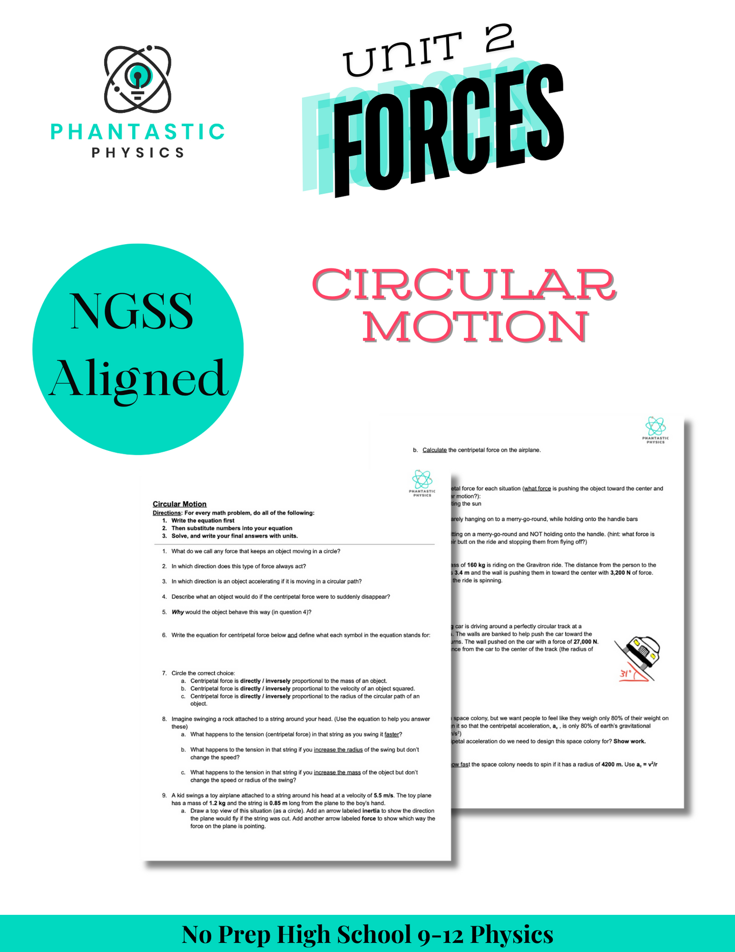 High School Physics Forces Unit - Circular Motion Assignment - Grades 9-12