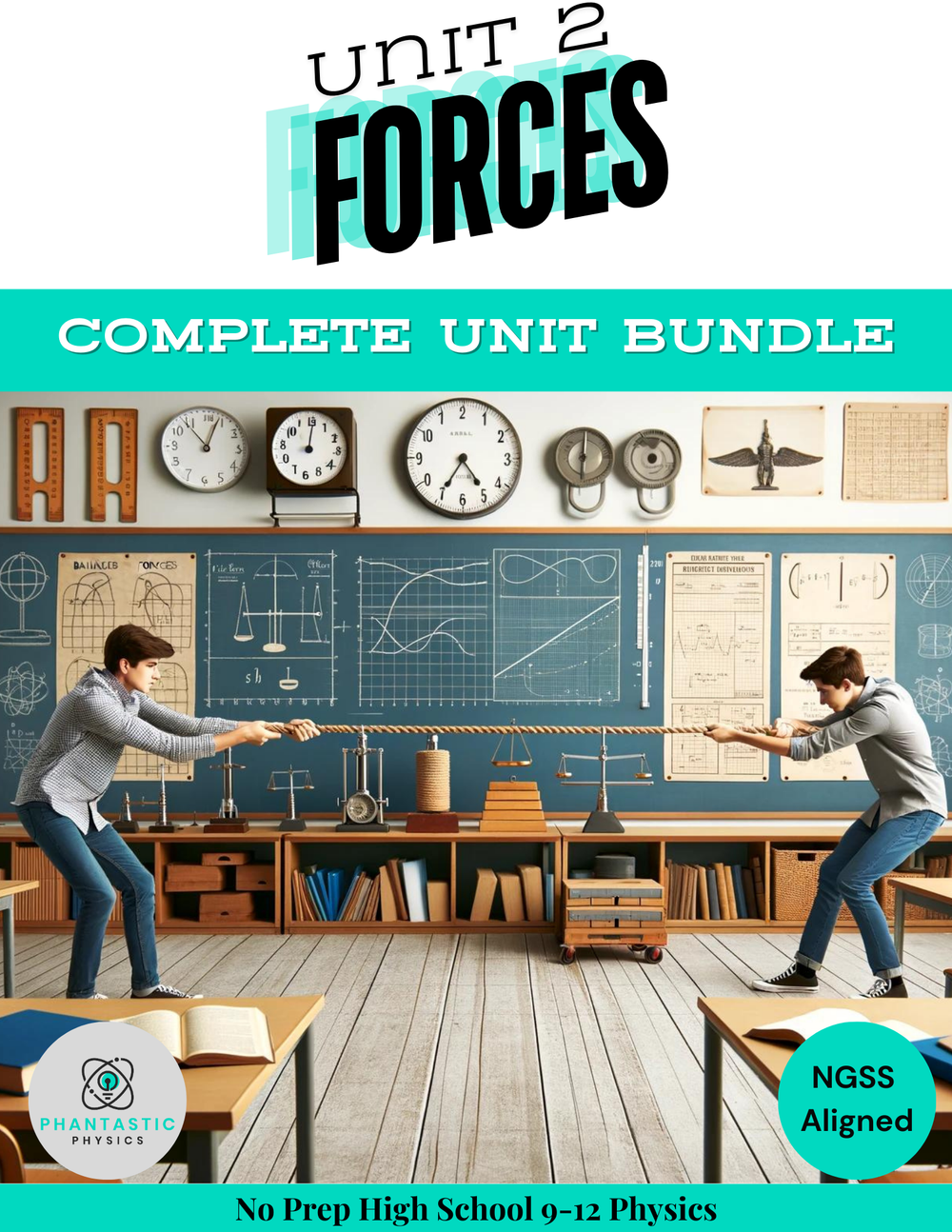 Complete High School Physics Forces Unit Bundle (NGSS Aligned, Grades 9-12)