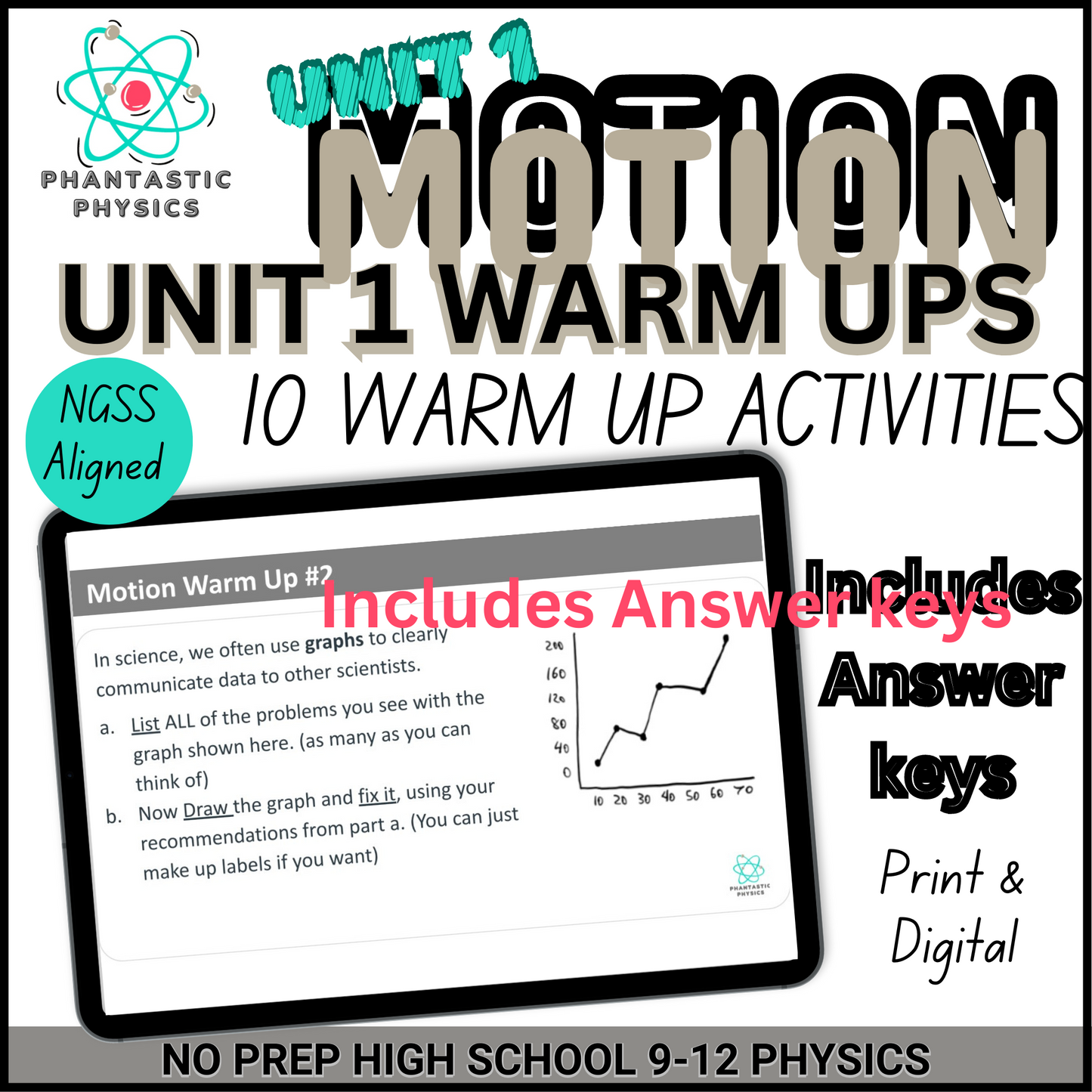 High School Physics: 10 Warmups for Motion Unit (Grades 9-12, NGSS Aligned)