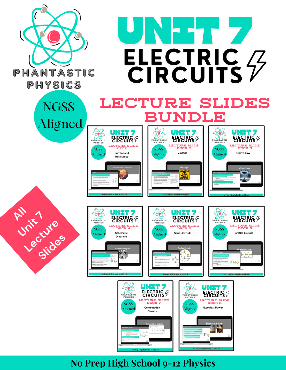 High School Physics: Complete Electrical Circuits Slide Deck Bundle NGSS Aligned