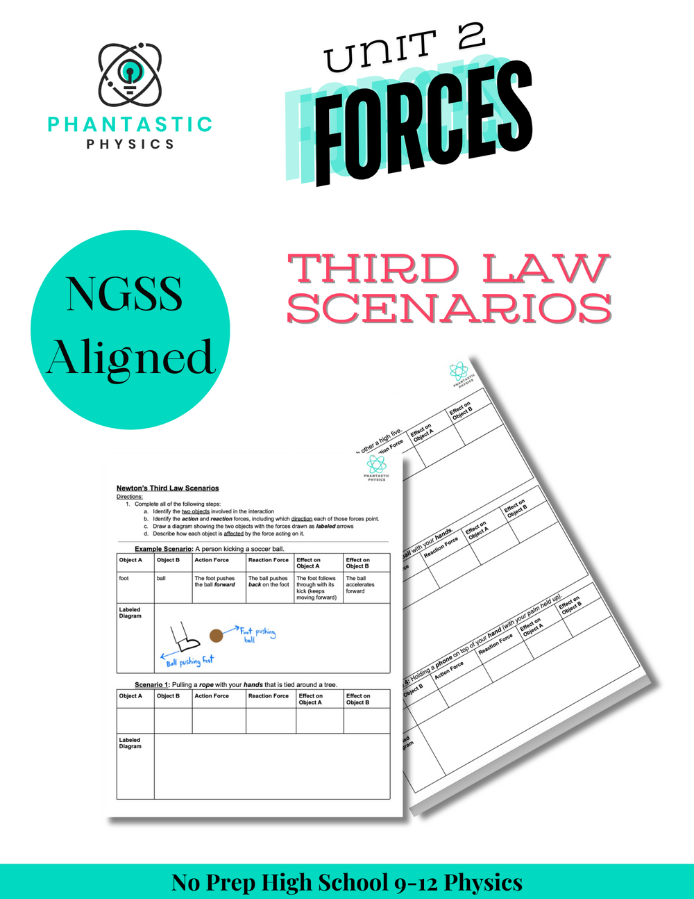 High School Physics: Newton's 3rd Law Scenarios Assignment (Grades 9-12)