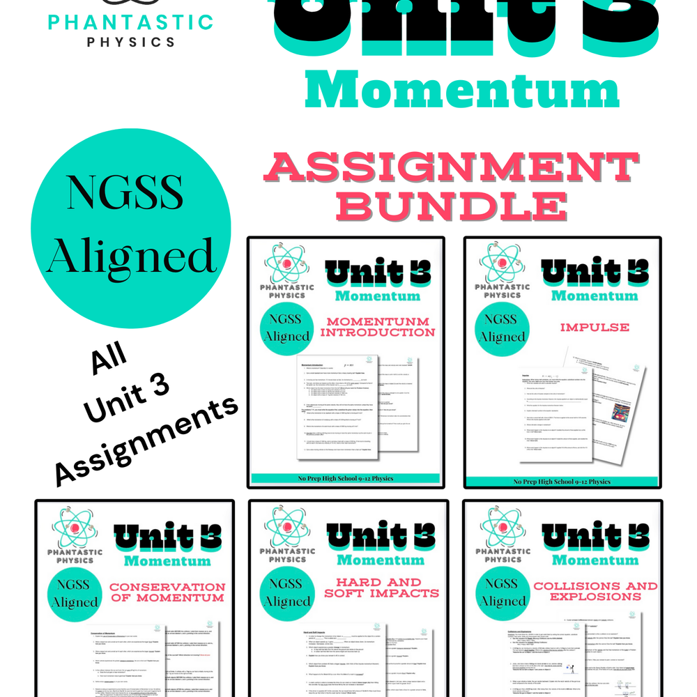 High School Physics Momentum: Complete Assignment Bundle NGSS Aligned-Grades 9-12