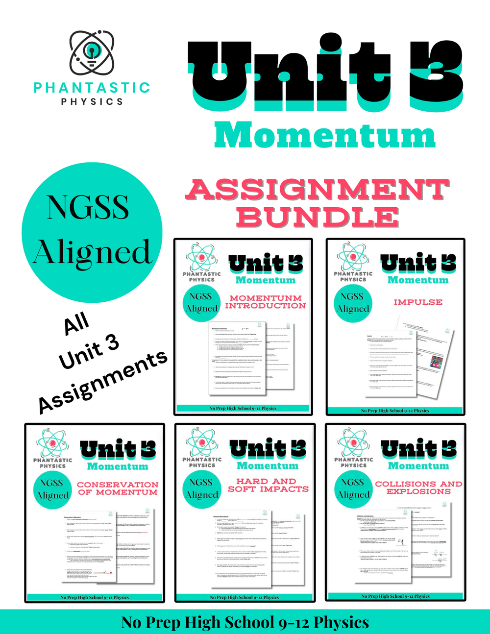 High School Physics Momentum: Complete Assignment Bundle NGSS Aligned-Grades 9-12