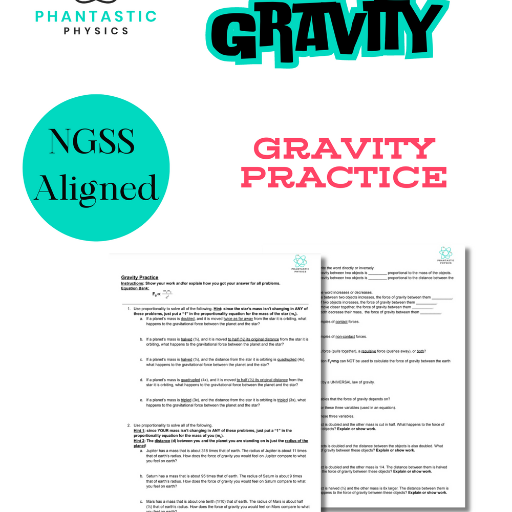 High School Physics: Gravity Practice Assignment - Grades 9-12, NGSS Aligned