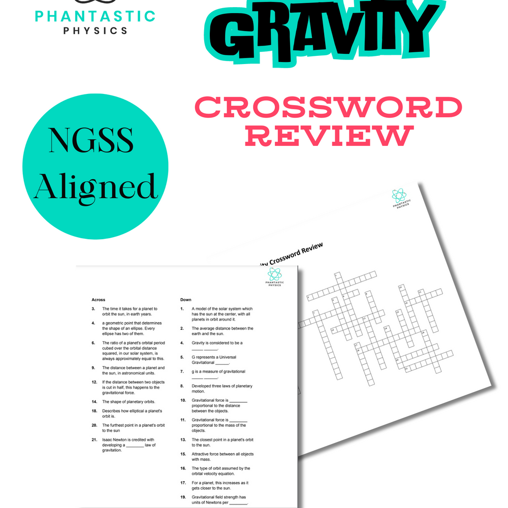 High School Physics: Gravity Crossword Puzzle Review - Grades 9-12, NGSS Aligned