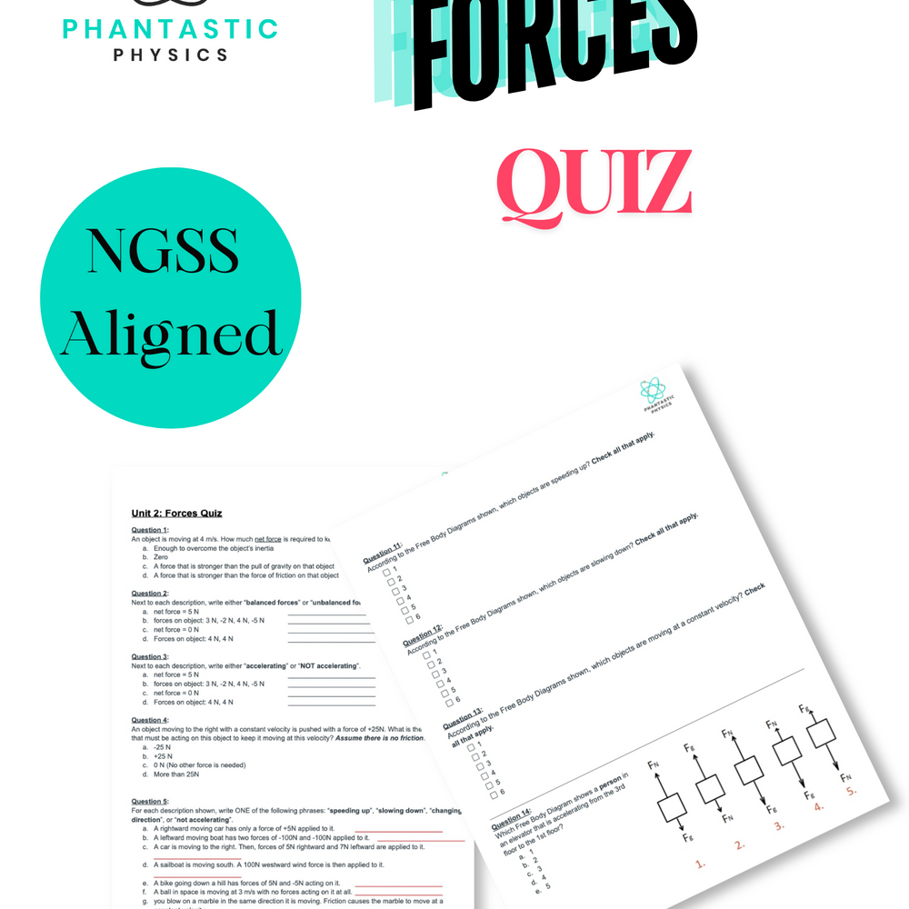 High School Physics: Forces Unit Quiz (Grades 9-12, NGSS Aligned)