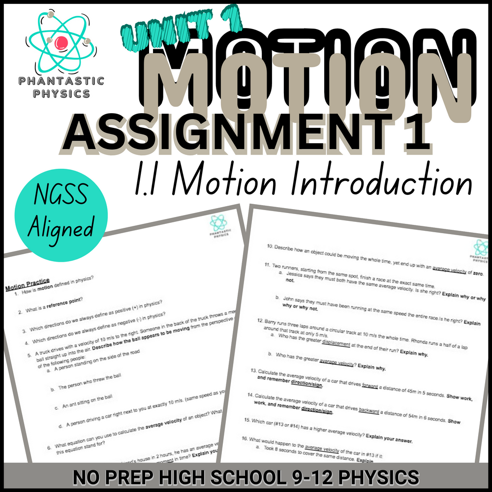 High School Physics: Motion Introduction Assignment (Grades 9-12, NGSS Aligned)