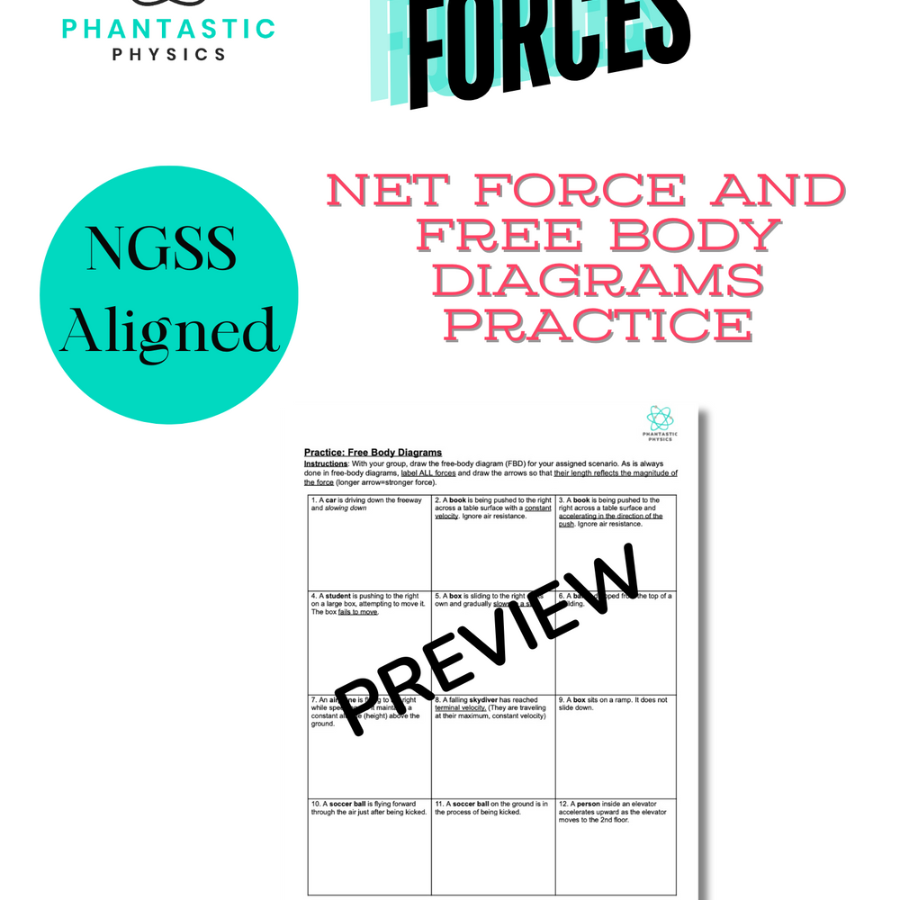 High School Physics: Net Force and Free Body Diagrams - Assignment 1-Grades 9-12