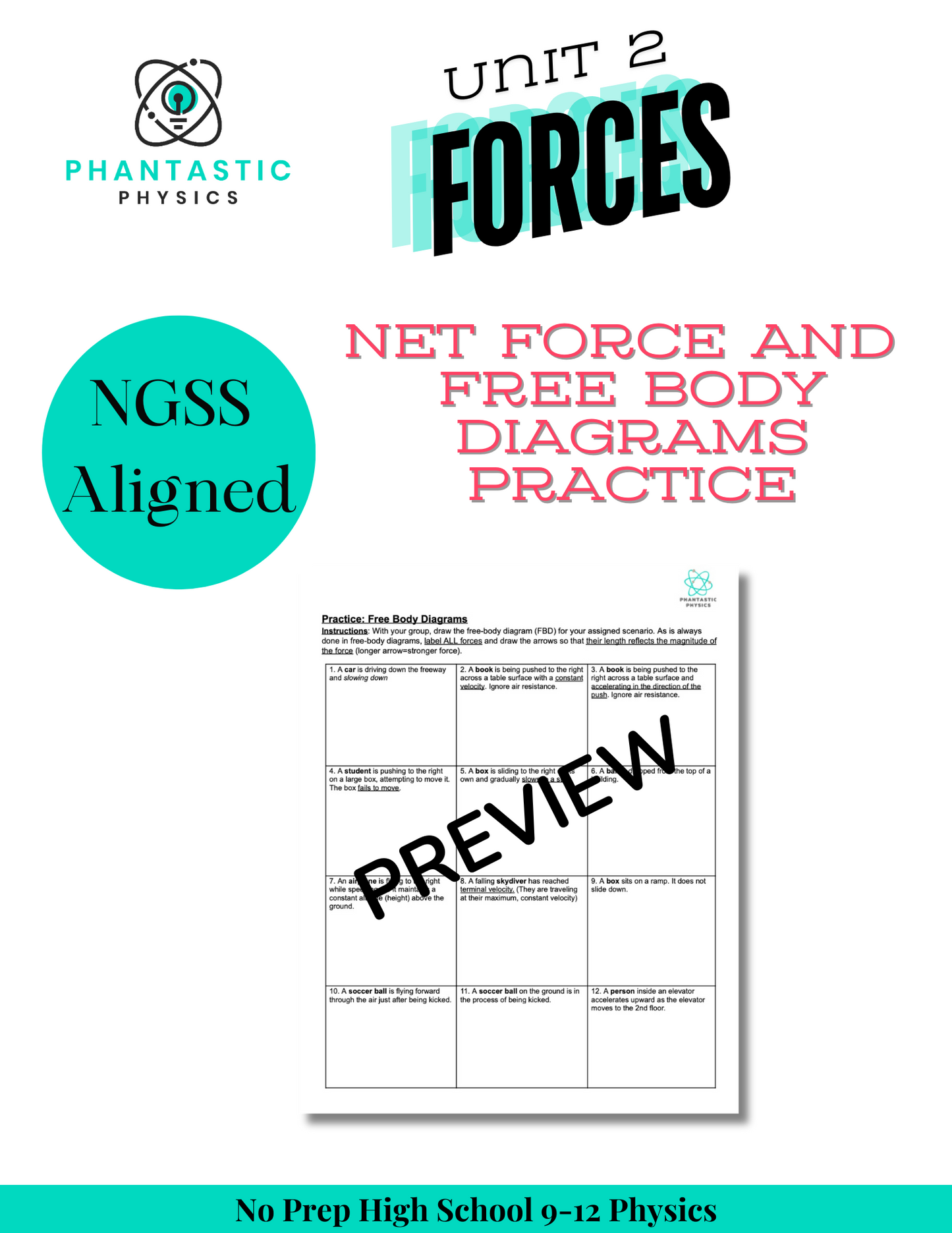 High School Physics: Net Force and Free Body Diagrams - Assignment 1-Grades 9-12