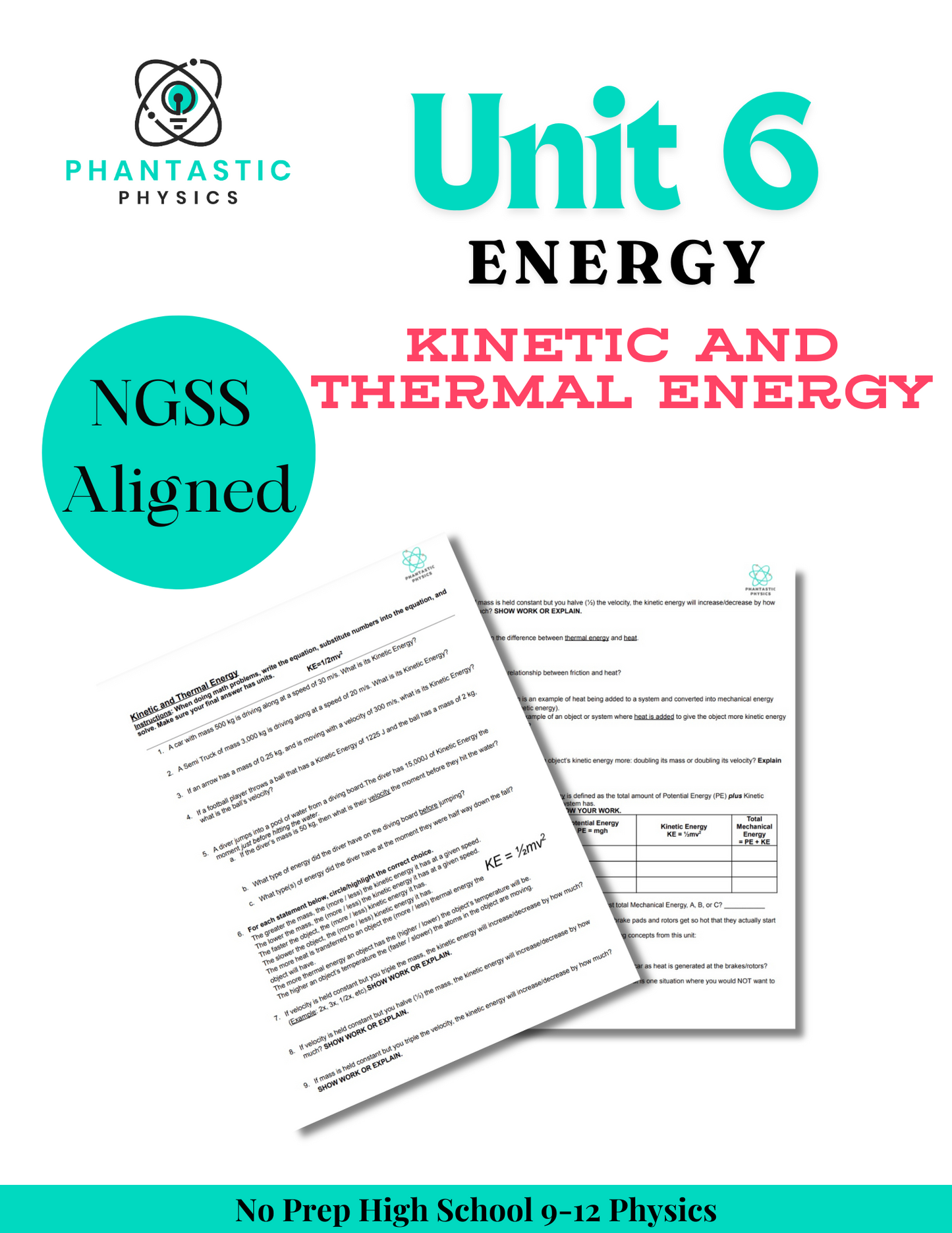 High School Physics: Kinetic and Thermal Energy Assignment-Grades 9-12, NGSS