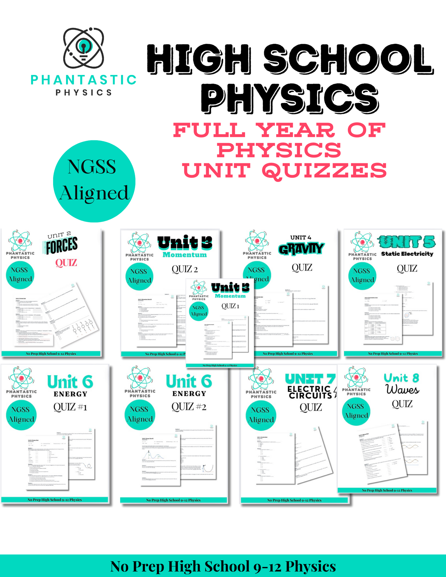 Complete High School Physics Quiz Bundle (NGSS Aligned, Grades 9-12)