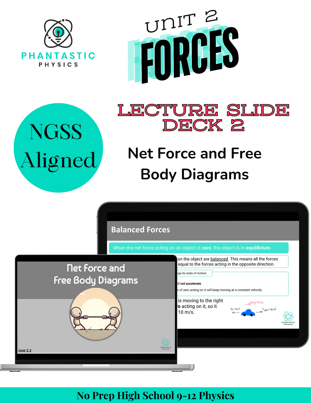 High School Physics: Net Force and Free Body Diagrams Slide Deck-Grades 9-12