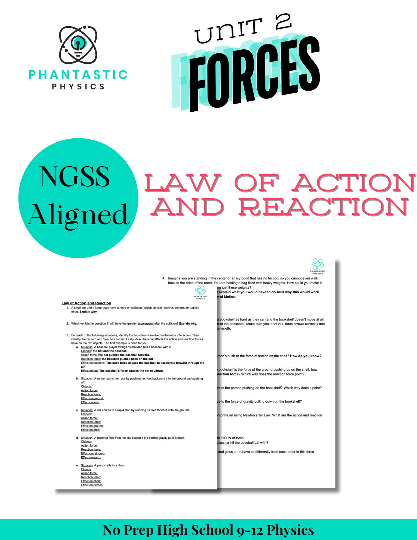 High School Physics: Newton's 3rd Law Action-Reaction Assignment (Grades 9-12)