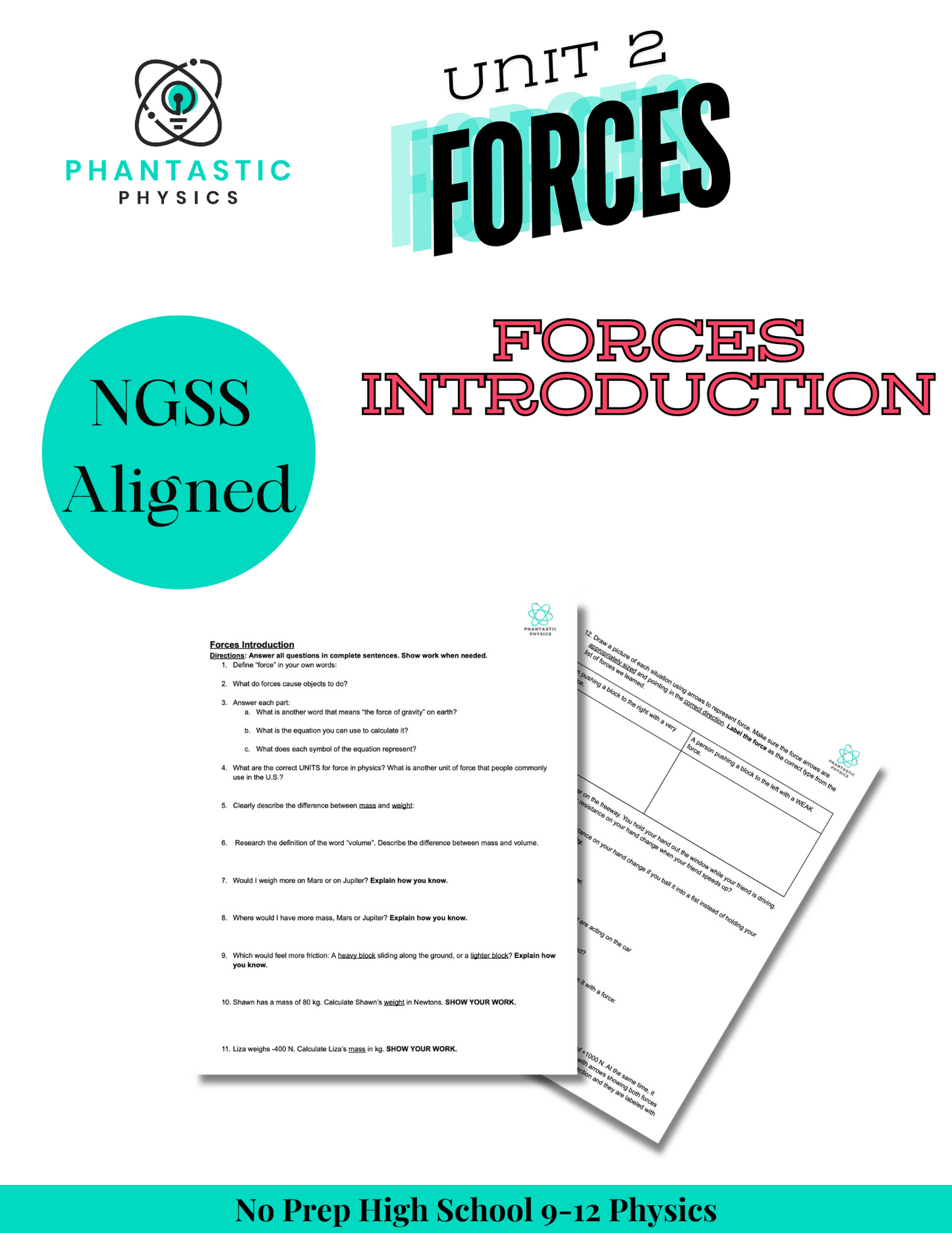 High School Physics: Forces Introduction Assignment (Grades 9-12, NGSS Aligned)