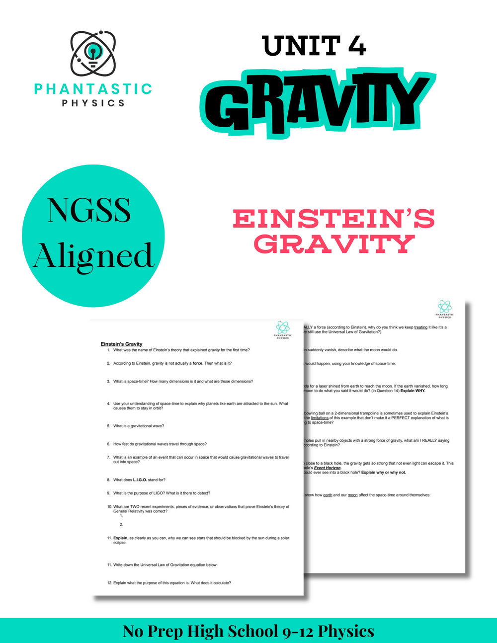 High School Physics: Einstein's Gravity Assignment - Grades 9-12, NGSS Aligned