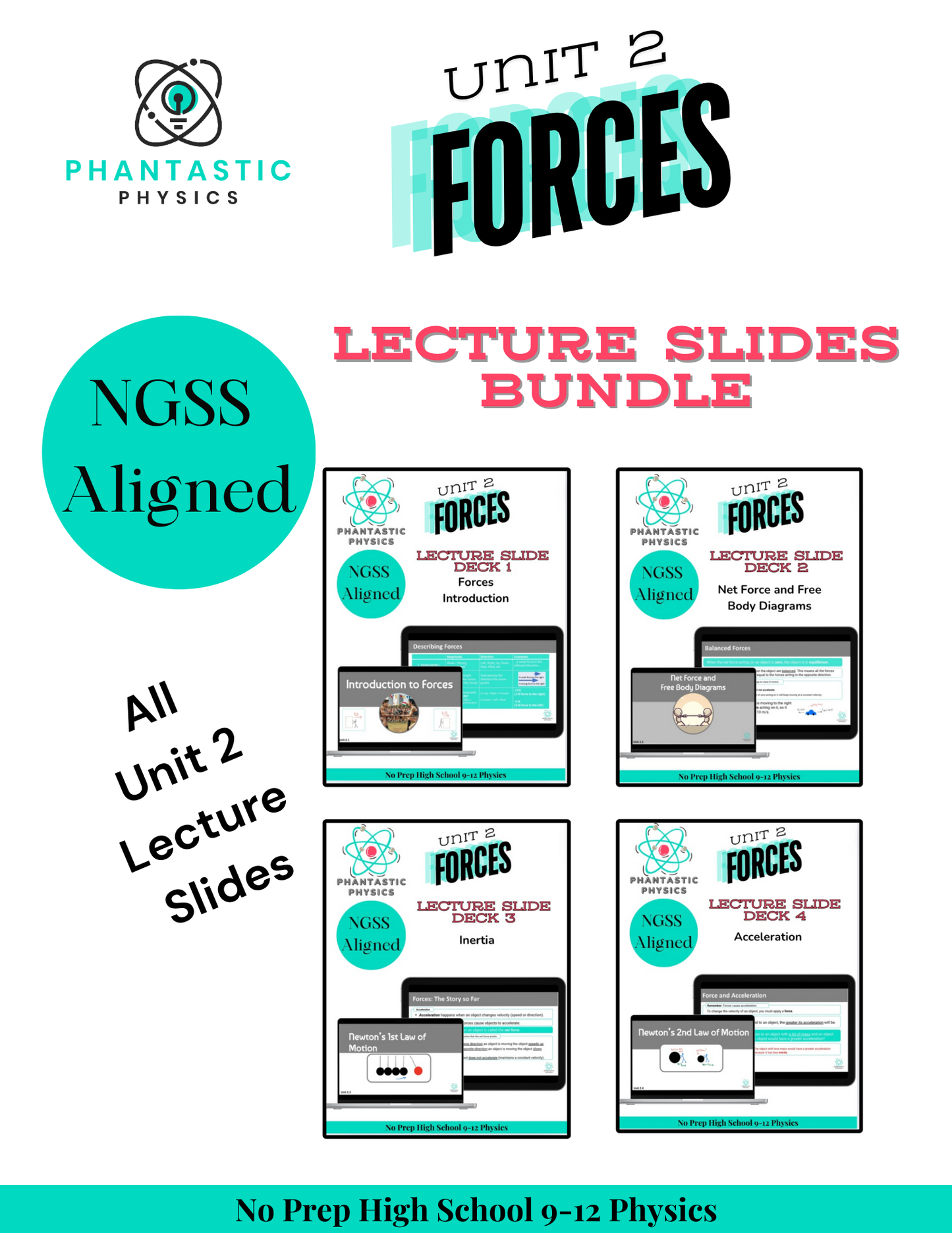 High School Physics Forces: Complete Slide Deck Bundle NGSS Aligned, Grades 9-12