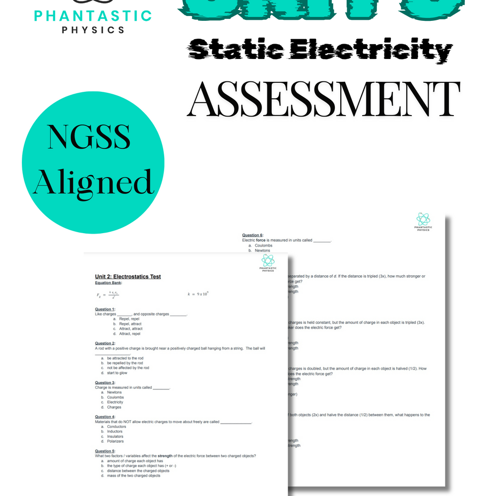 High School Physics: Electrostatics Unit Test - Grades 9-12, NGSS Aligned