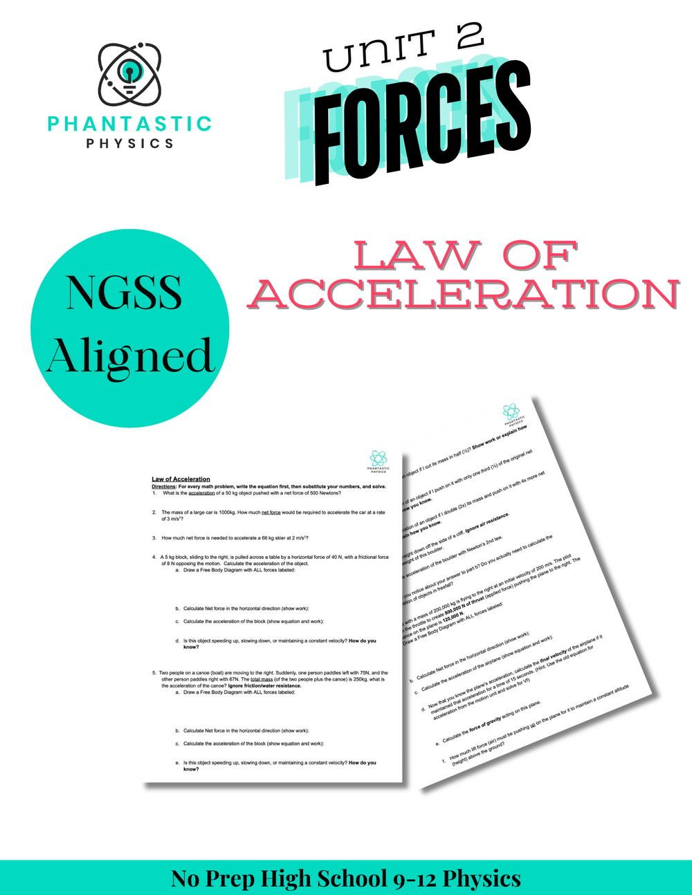 High School Physics: Newton's 2nd Law of Acceleration Assignment (Grades 9-12)