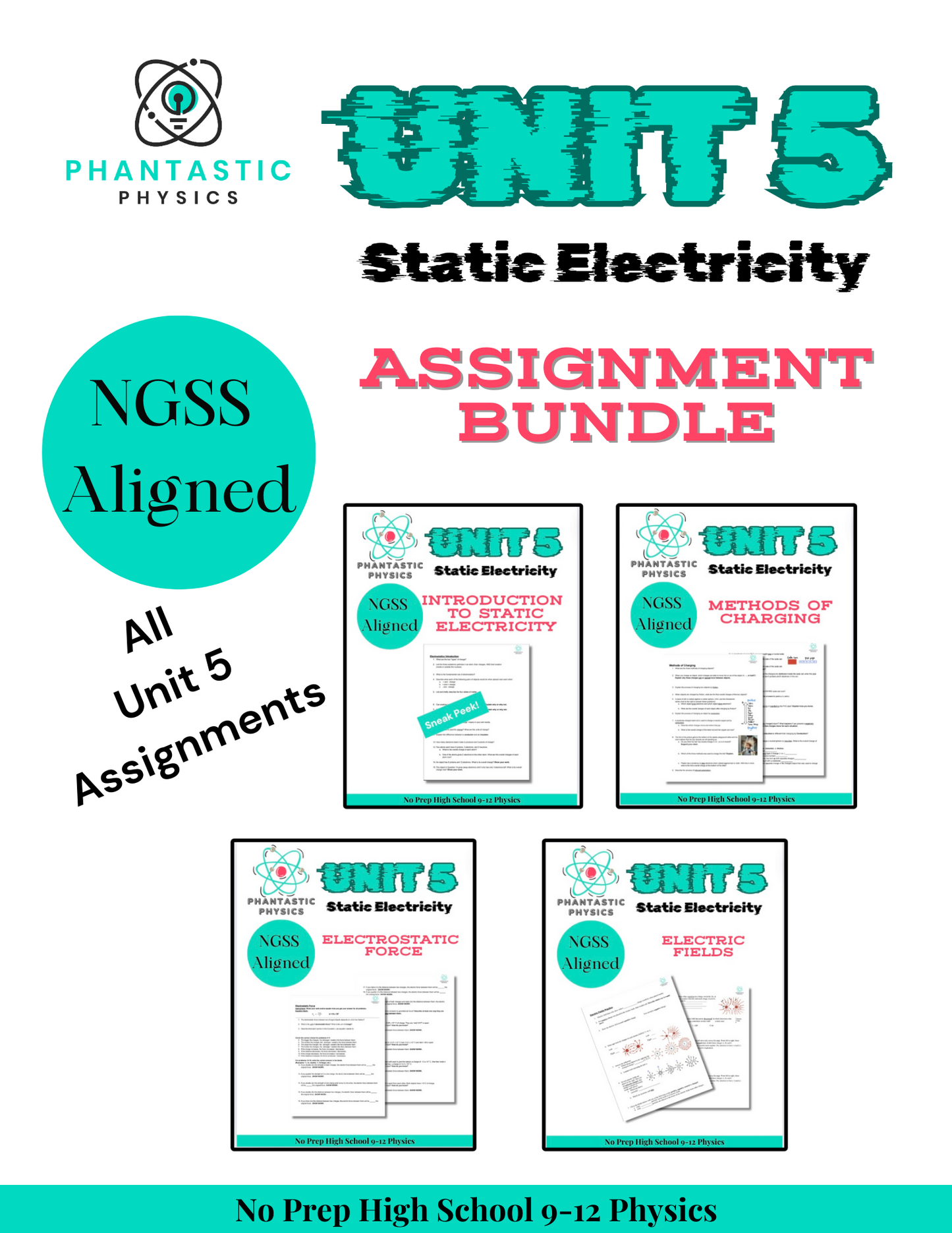 High School Physics Static Electricity: Complete Assignment Bundle NGSS Aligned