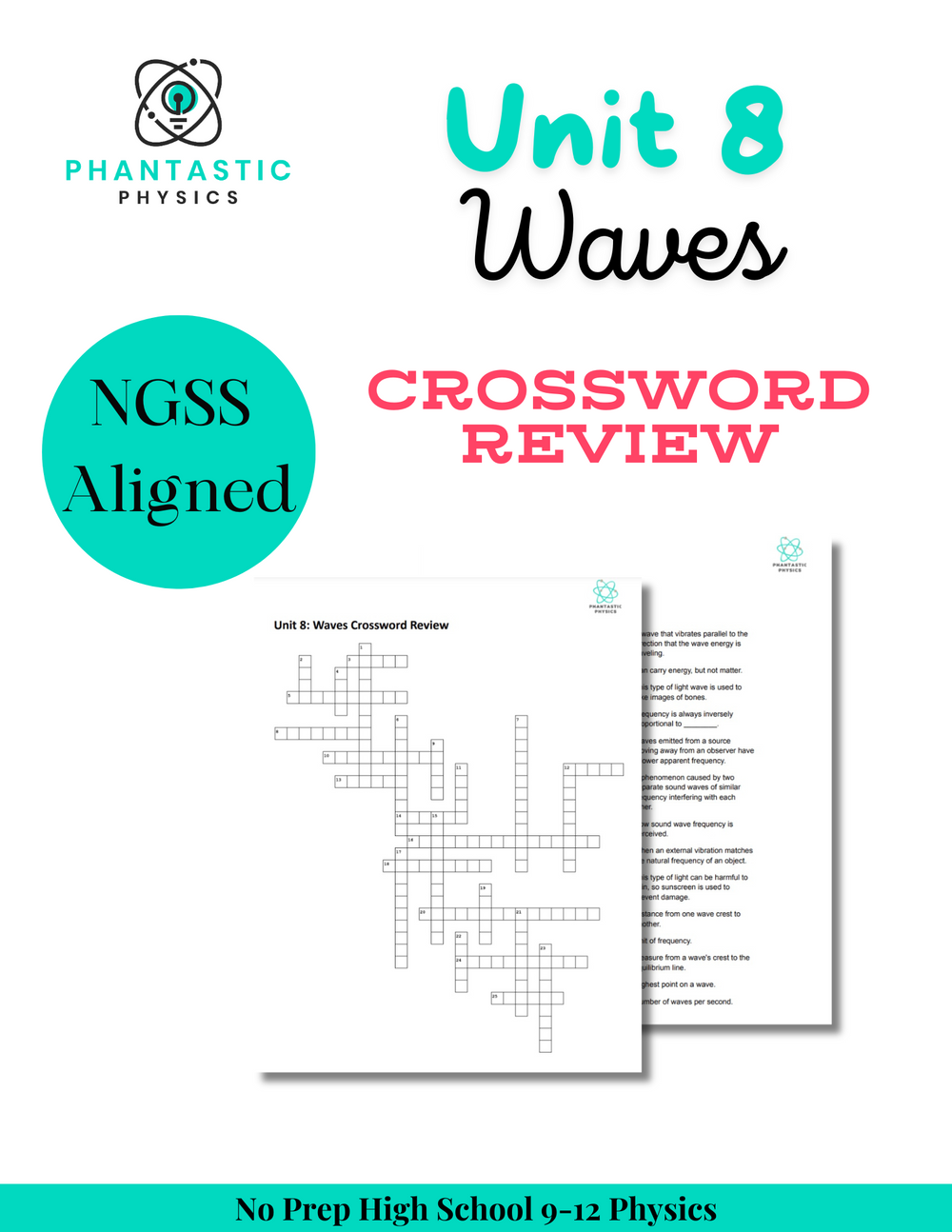 High School Physics: Waves Crossword Review - Grades 9-12, NGSS Aligned