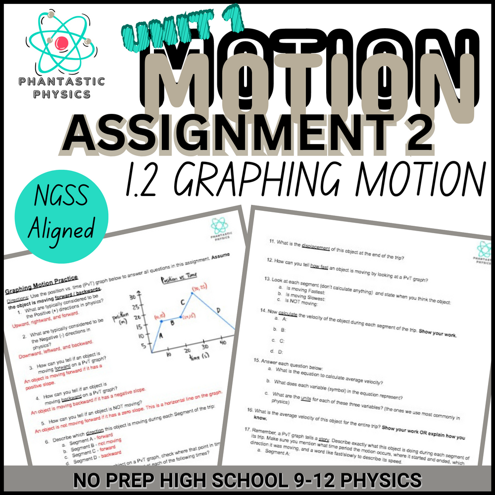 High School Physics: Graphing Motion Assignment (Grades 9-12, NGSS Aligned)