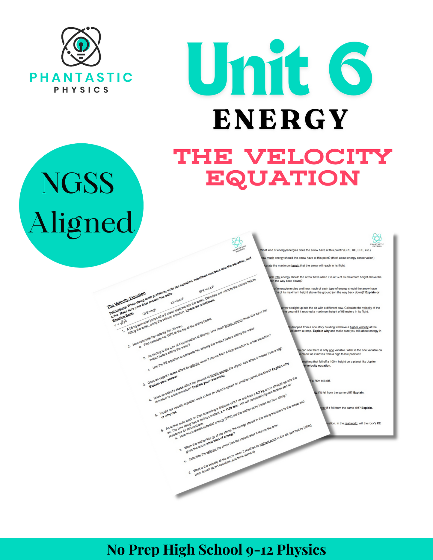 High School Physics: The Velocity Equation Assignment-Grades 9-12, NGSS Aligned