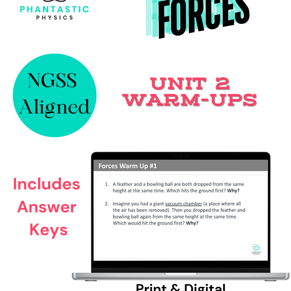 High School Physics: 16 Warmups for Forces Unit (Grades 9-12, NGSS Aligned)