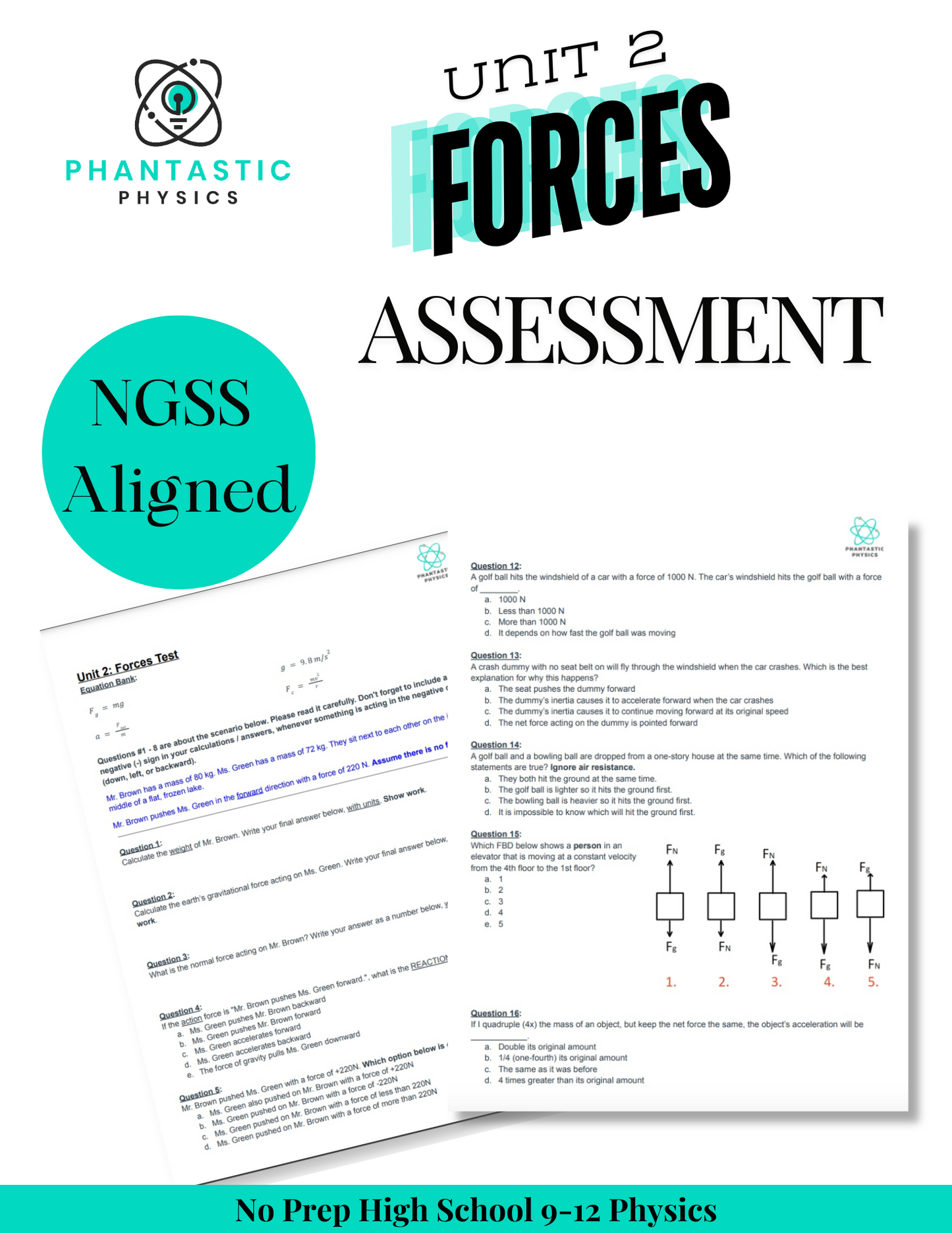 High School Physics: Forces Unit Assessment (Grades 9-12, NGSS Aligned)